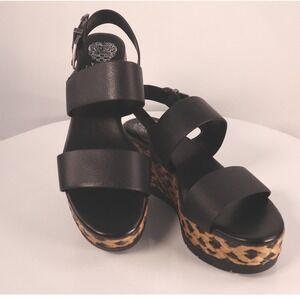 Vince Camuto Miapelle black leather planform sandals size 9.5 M